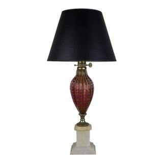 Italian Mid-Century Murano Glass Table Lamp With Gold Inclusions and Marble Base For Sale