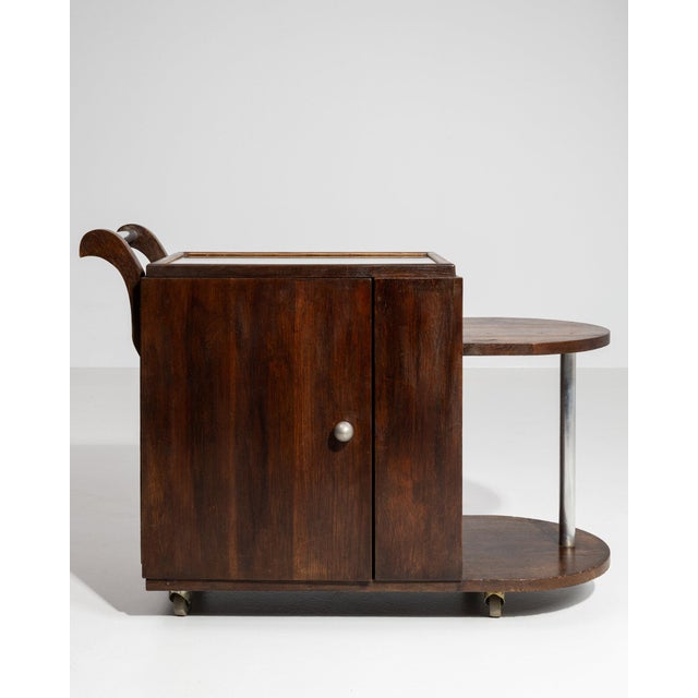 1940s 1940-1949 France Deep Walnut Brown Art Deco Bar Cart For Sale - Image 5 of 10