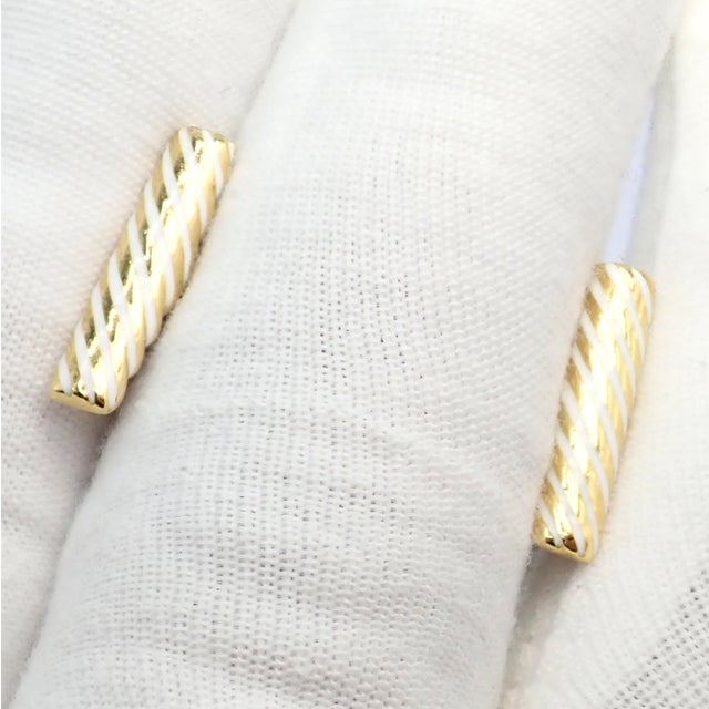 Vintage! David Webb Yellow Gold White Enamel Ball Spike Cufflinks, Pair For Sale - Image 9 of 9