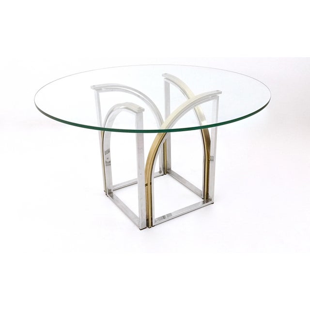 Mid-Century Modern Vintage Round Dining Table in Brass and Steel, 1970s For Sale - Image 3 of 12