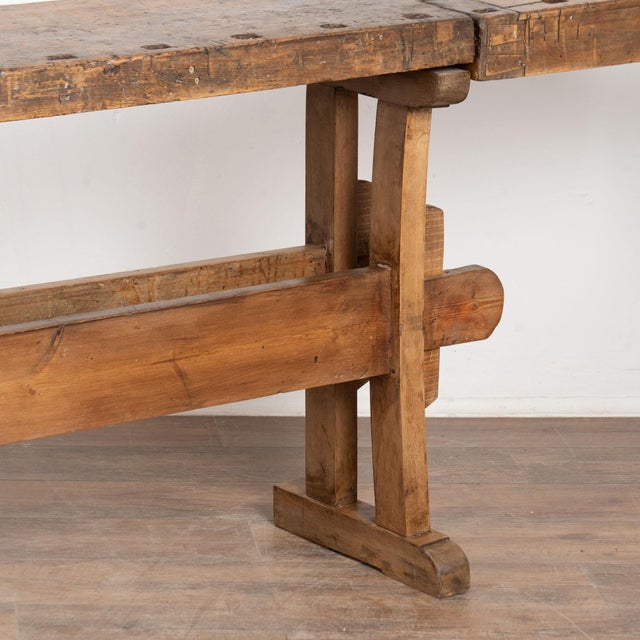 Early 20th Century Rustic Narrow Workbench Console Table For Sale - Image 11 of 14