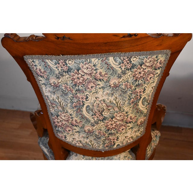 Wood 1860s Pair of Antique Victorian Carved Walnut Living Room Chairs/ Side Chairs For Sale - Image 7 of 11