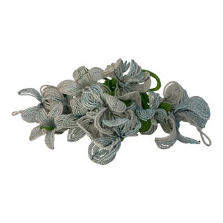 French Beaded Flowers Pale Blue and White Iris For Sale
