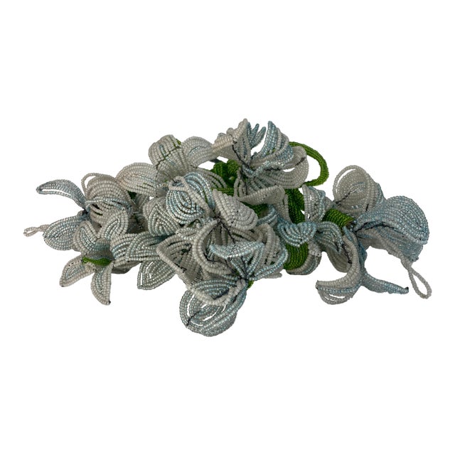 French Beaded Flowers Pale Blue and White Iris For Sale