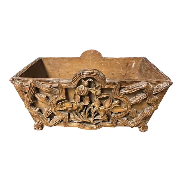 Late 19th Century Black Forest Carved Wood Jardiniere or Planter With Toby West Tag For Sale