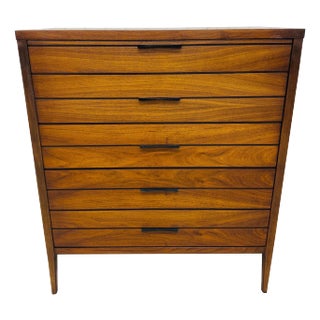 Mid-Century Modern Lane Tuxedo Walnut High Chest For Sale