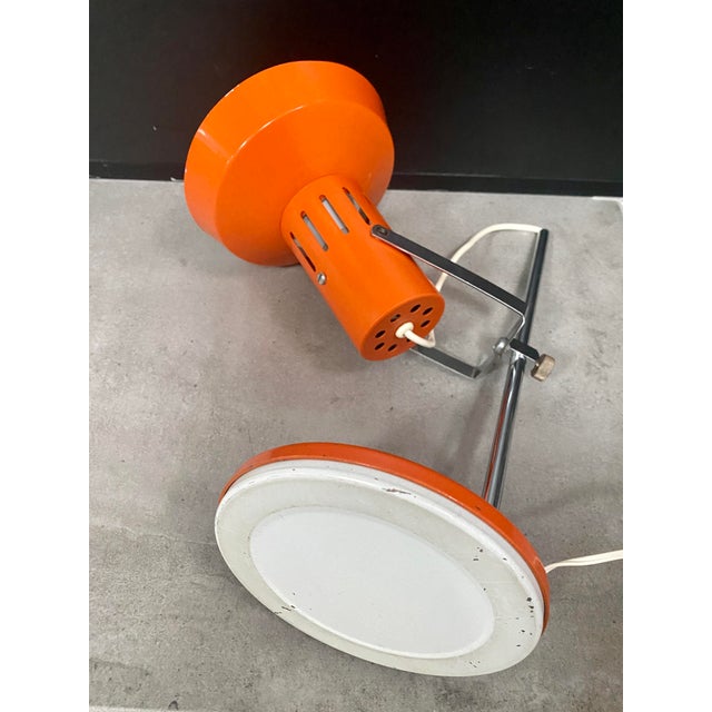 Industrial Orange Lacquered Metal and Chrome Desk Lamp, 1970 For Sale - Image 3 of 11