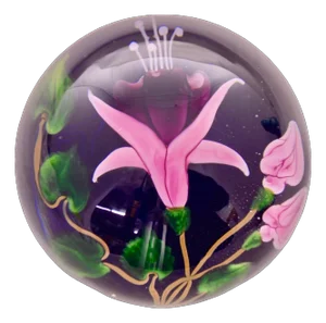 Signed Lundberg Studio Art Glass Orchid Flower Paperweight