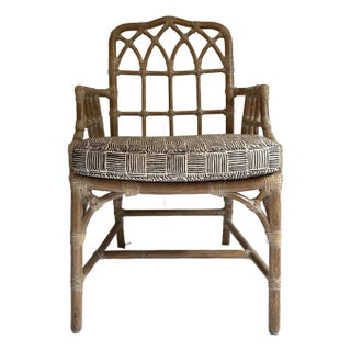 1980s McGuire Rattan Armchairs With China Seas/Quadrille Fabric Cushion For Sale