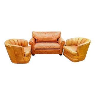 Stunning Expressions Furniture Leather Collection (Loveseat & a Pair of Swivel Chairs) For Sale