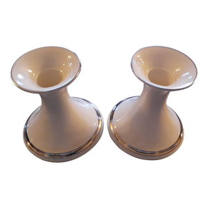 1970s Lenox Ivory Porcelain Set of 2 Candle Holders Made in Usa