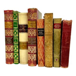 Antique German Leather Decorative Books- a Set of 8 For Sale