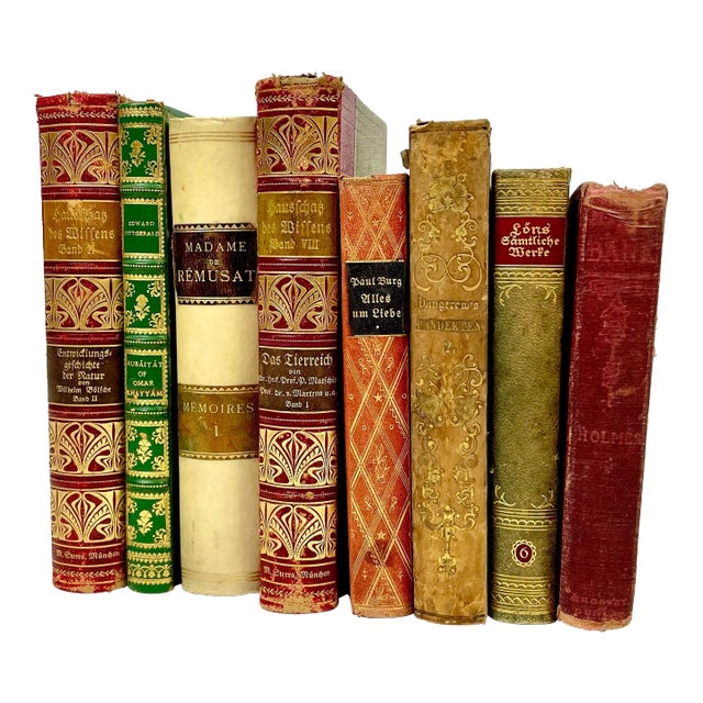 Antique German Leather Decorative Books- a Set of 8 For Sale