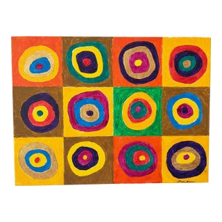 Art Darts -an Original Acrylic Painting of Abstract Circles & Squares 24x18 Stretched Canvas Signed For Sale