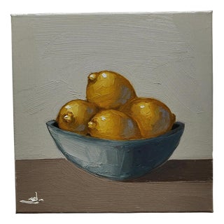 Vivek Mandalia, Bowl of Lemons, Oil on Canvas For Sale