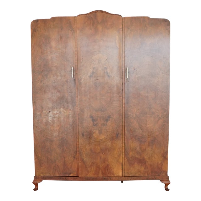 Antique Wylie & Lochhead Glasgow Burl Walnut Armoire Wardrobe For Sale
