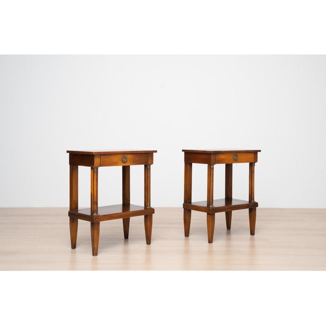 Empire Style Side Tables with Brass Details and Inlaid Tops, 1970s, Set of 2 For Sale - Image 4 of 15