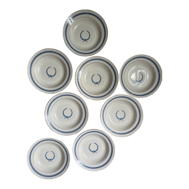 1950s Warwick Blue Laurel Plates - Set of 8 For Sale