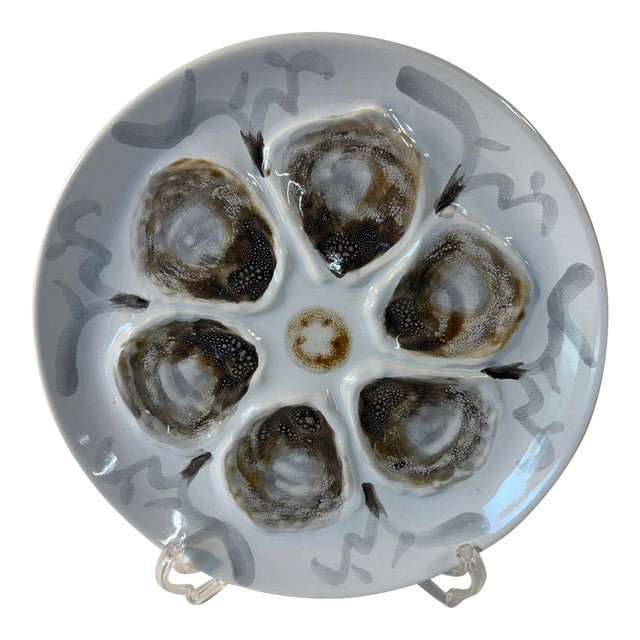 French Faience Hand Painted Oyster Plate For Sale