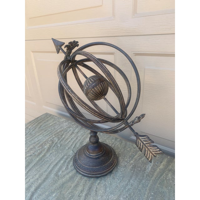 French Country Vintage Iron Armillary Sphere Sundial Garden Ornament, English Estate Outdoor Decor For Sale - Image 3 of 10