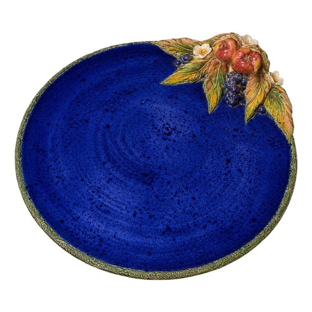 Large Decorative Glazed Ceramic Platter by Laurence Saint-Amour, 1950s For Sale