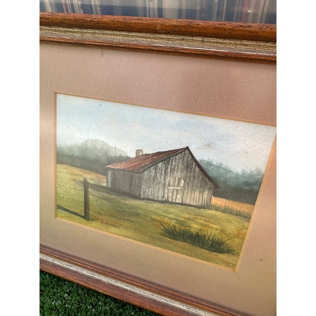 Vintage Framed Landscape Painting of a House For Sale - Image 4 of 7