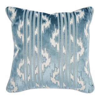 Schumacher Murat Velvet 18" Pillow in Sky For Sale