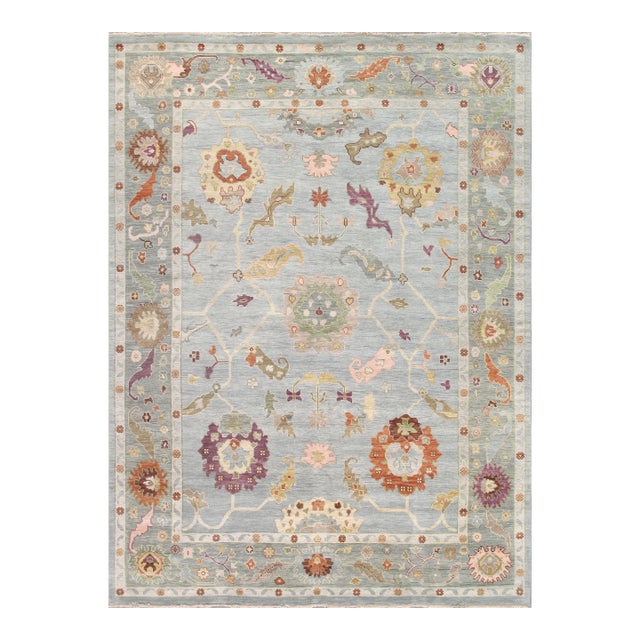 Oushak Wool Blue Area Rug- 5'11'' X 8'10'' For Sale