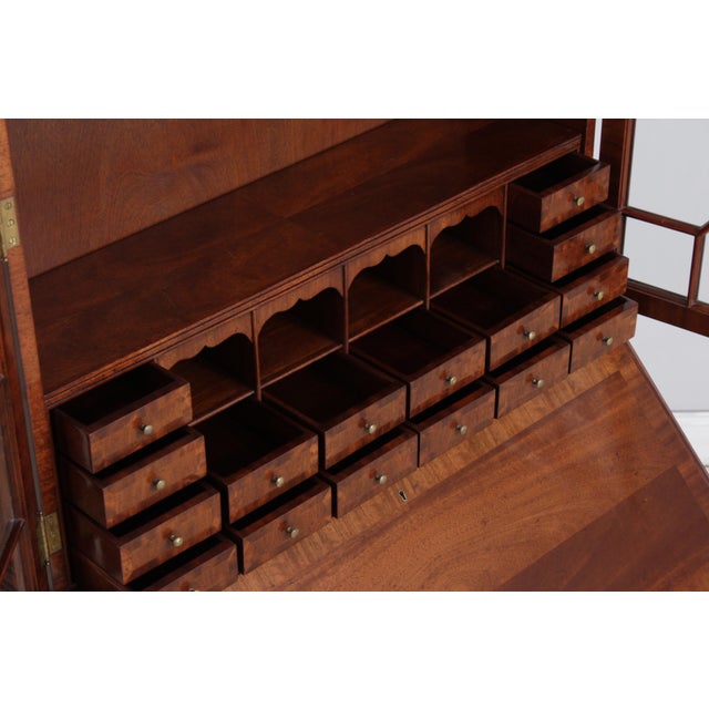 Maitland Smith Chippendale Mahogany Secretary Desk Bookcase For Sale - Image 9 of 18