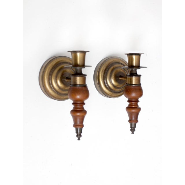 Wood Vintage Colonial Revival Wood Candle Wall Sconces Pair For Sale - Image 7 of 12
