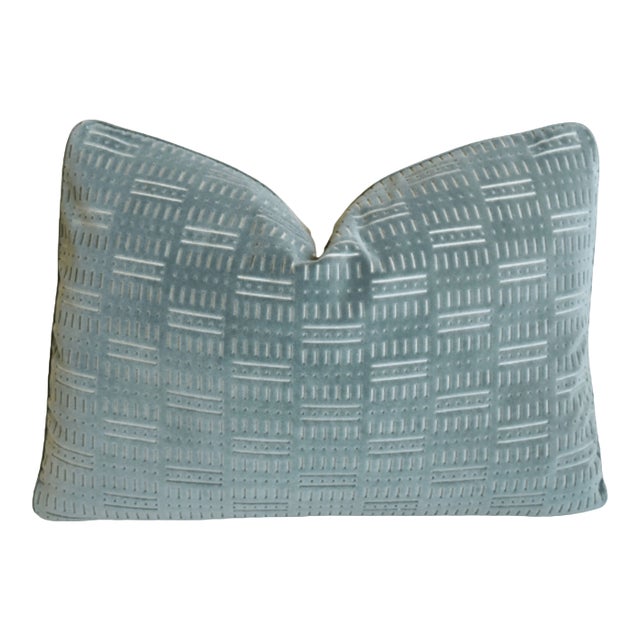 Designer Pollack Sage Green Velvet Brussels Feather/Down Pillow 22" X 16" For Sale