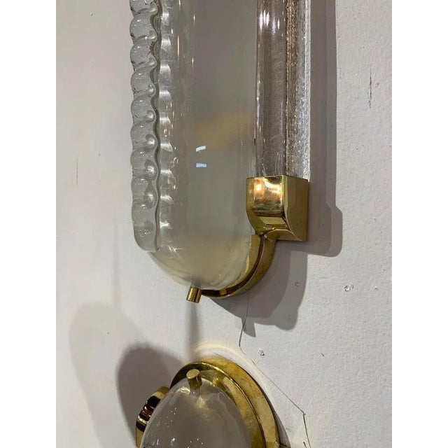 Frosted Murano Glass and Brass Sconces - a Pair For Sale - Image 4 of 6