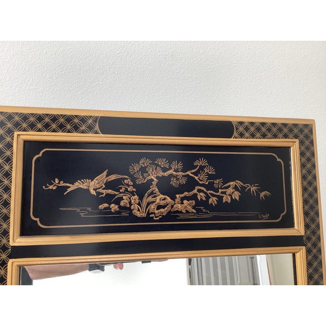 Black Drexel Herirage Chinoiserie and Hand Painted Gold With Black Lacquer Great Condition. For Sale - Image 8 of 10