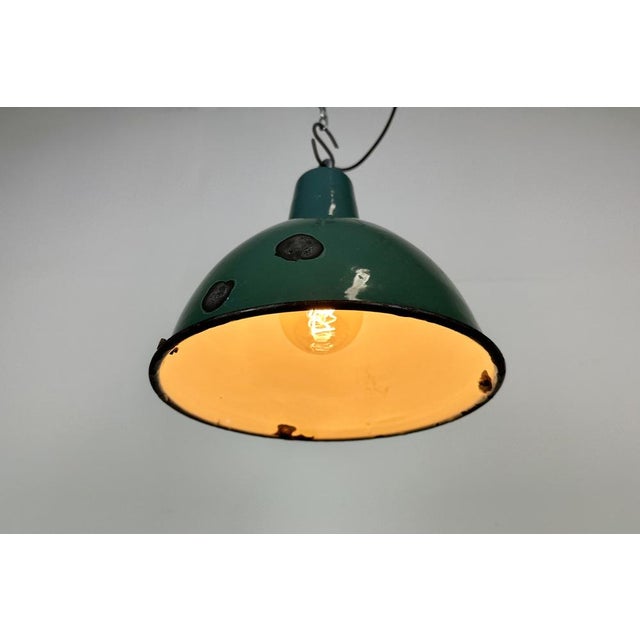 Industrial Green Enamel Factory Lamp, 1960s For Sale - Image 15 of 16
