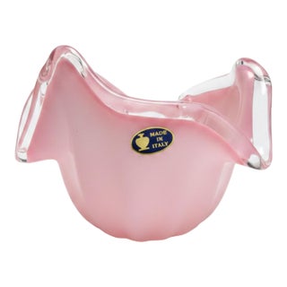 Vintage Italian Murano Pink & Clear Cased Art Glass Sculptural Bowl For Sale