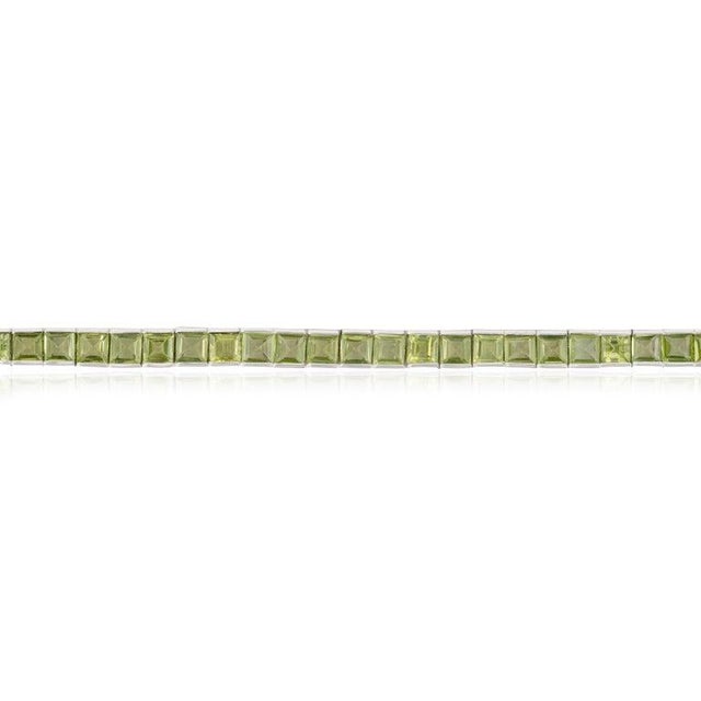 Square Cut Peridot 14.62 CTW Sterling Silver Tennis Bracelet 14.3 Grams Gross Weight For Sale - Image 6 of 11