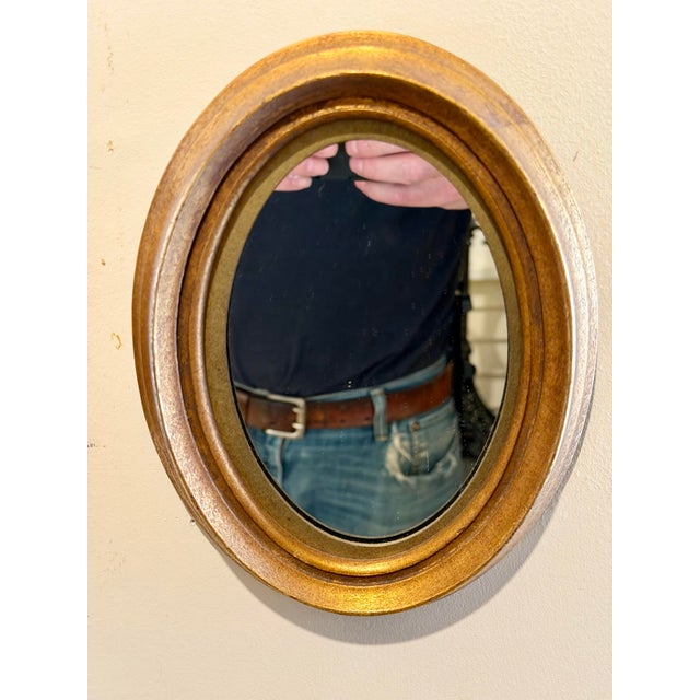 Wood Pair of Vintage Gilt Oval Italian Mirrors For Sale - Image 7 of 11