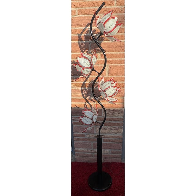 Mid-Century Modern Vintage Metal and Glass Floor Lamp with Lotus Flower Shade, 1970s For Sale - Image 3 of 10
