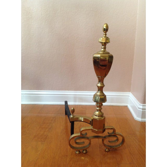 20th Century Traditional Brass Fireplace Andirons - a Pair For Sale - Image 4 of 12