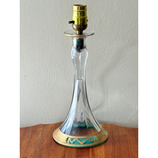 Rewired antique Neoclassical lamp made from a 19th century blown glass candlestick. Lower portion has been painted on...