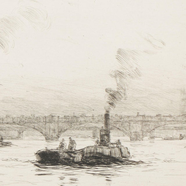 English Engraving of London on the Thames River From the Docklands by Rowland Langmaid, 1926 For Sale - Image 3 of 8