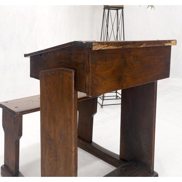 Brown Primitive Antique Varnished Chestnut Lift Top Child Desk Secretary w/Bench NICE! For Sale - Image 8 of 17