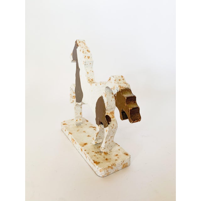 Vintage Folk Art Cast Iron Pinto Horse Door Stopper Object For Sale - Image 4 of 11