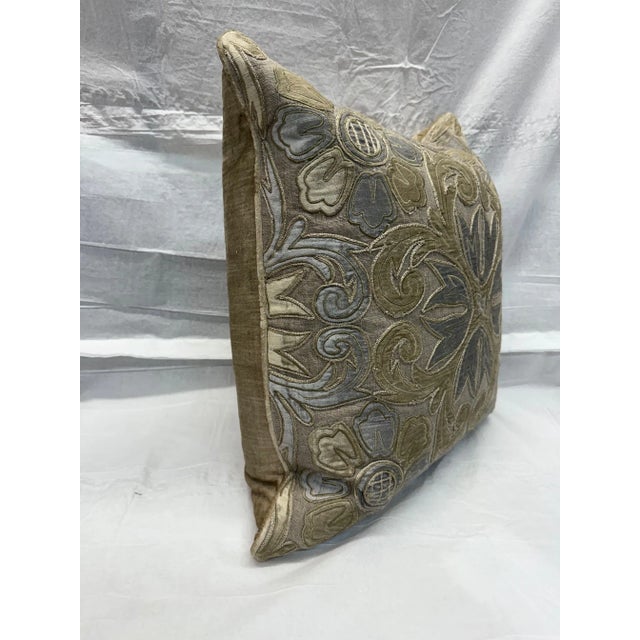 Silver & Taupe Embroidered Pillow For Sale - Image 4 of 5