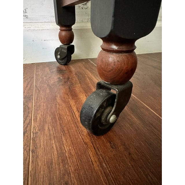Gothic Walnut Altar Table, Antique Colonial Revival Lectern, Original Casters For Sale In San Diego - Image 6 of 6