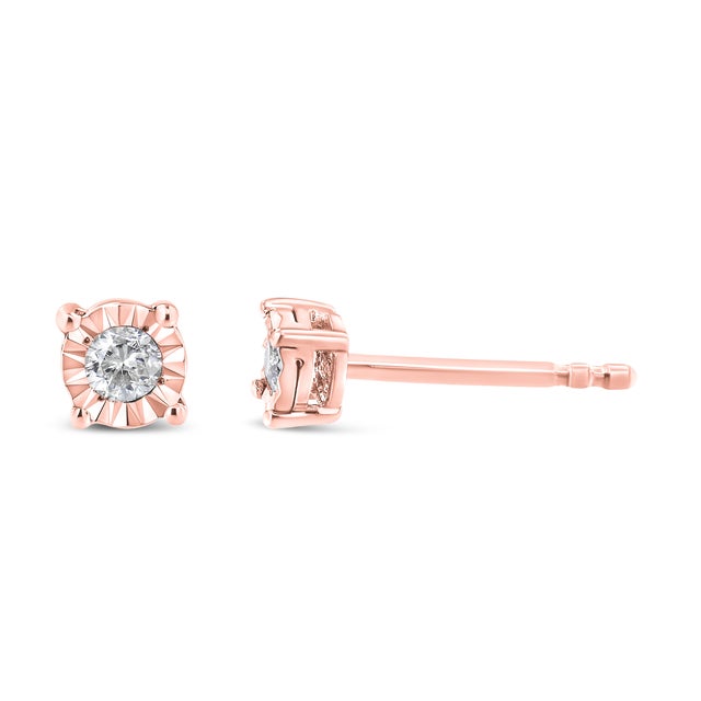 Contemporary 10K Rose Gold Plated .925 Sterling Silver 1/10 Cttw Round Brilliant-Cut Diamond Miracle-Set Stud Earrings (J-K Color, I3 Clarity) For Sale - Image 3 of 6