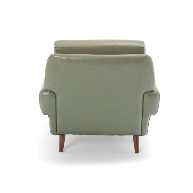 Svend Skipper Svend Skipper -1960s Danish Modern Lounge Chair in Sage Faux Alligator For Sale - Image 4 of 11