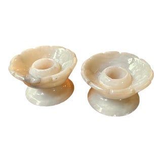 Vintage Italian Alabaster Candlestick Holders- Set of 2 For Sale