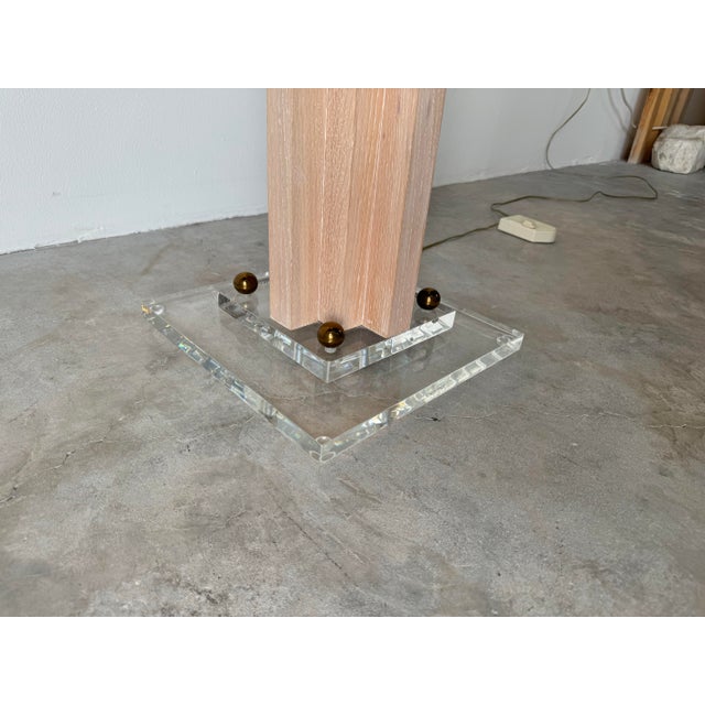 1980's Italian Postmodern Wood & Glass Shade Torchiere Floor Lamp For Sale In Miami - Image 6 of 11