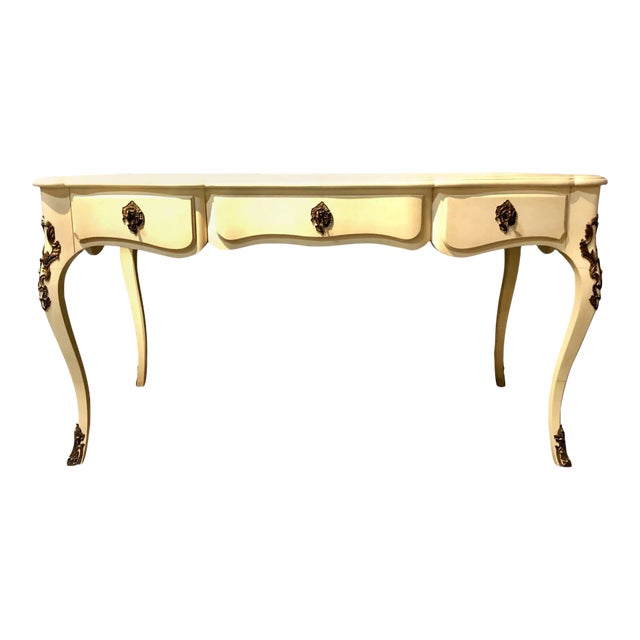 Hollywood Regency Style Parchment Desk Louis XV Style For Sale